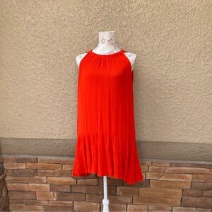 EUC MSK Red Sleeveless Halter Dress SZ 14 Flowy Summer Rayon Shift